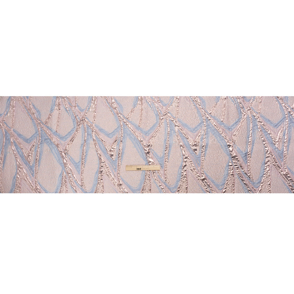 Metallic Pastel Pink and Baby Blue Flowing Lines Luxury Brocade