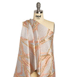 Metallic Gold, Pale Gray and Peach Flowing Lines Luxury Brocade