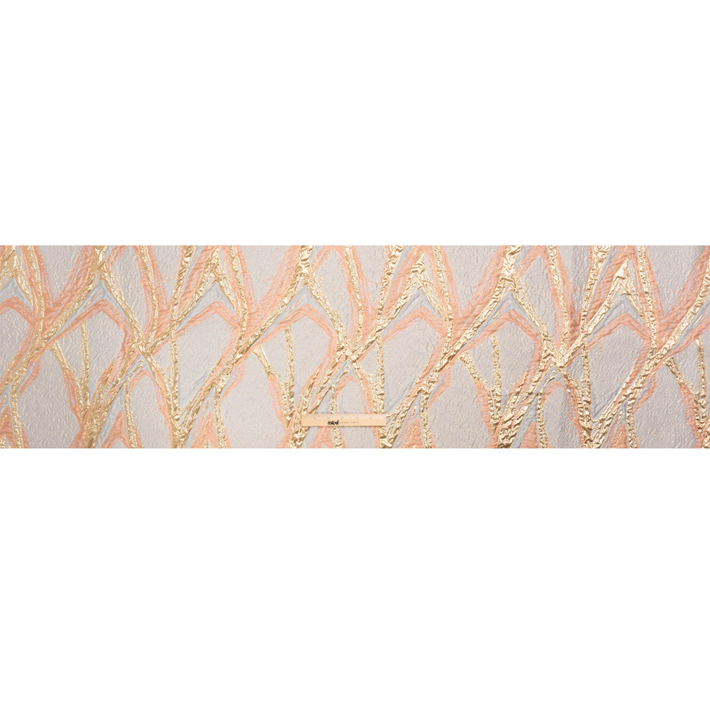 Metallic Gold, Pale Gray and Peach Flowing Lines Luxury Brocade