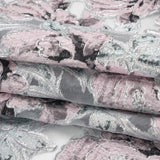 Metallic Silver, Pink and Black Floral Luxury Burnout Brocade