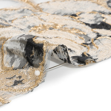 Metallic Gold, Beige and Black Floral Luxury Burnout Brocade