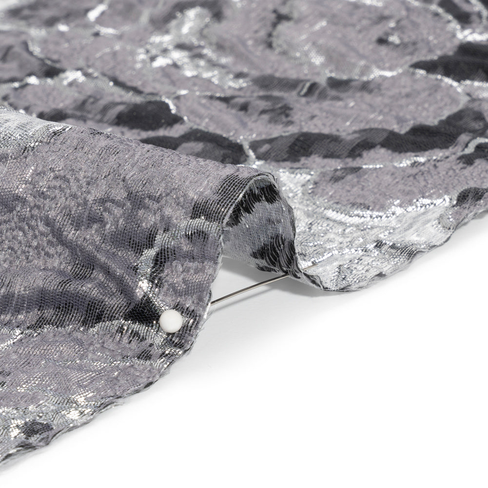 Metallic Silver and Gray Floral Luxury Burnout Brocade