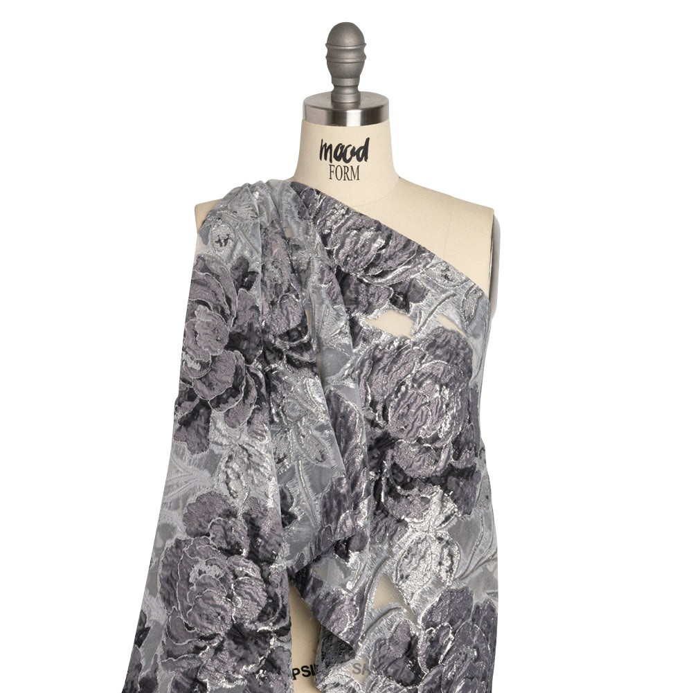 Metallic Silver and Gray Floral Luxury Burnout Brocade