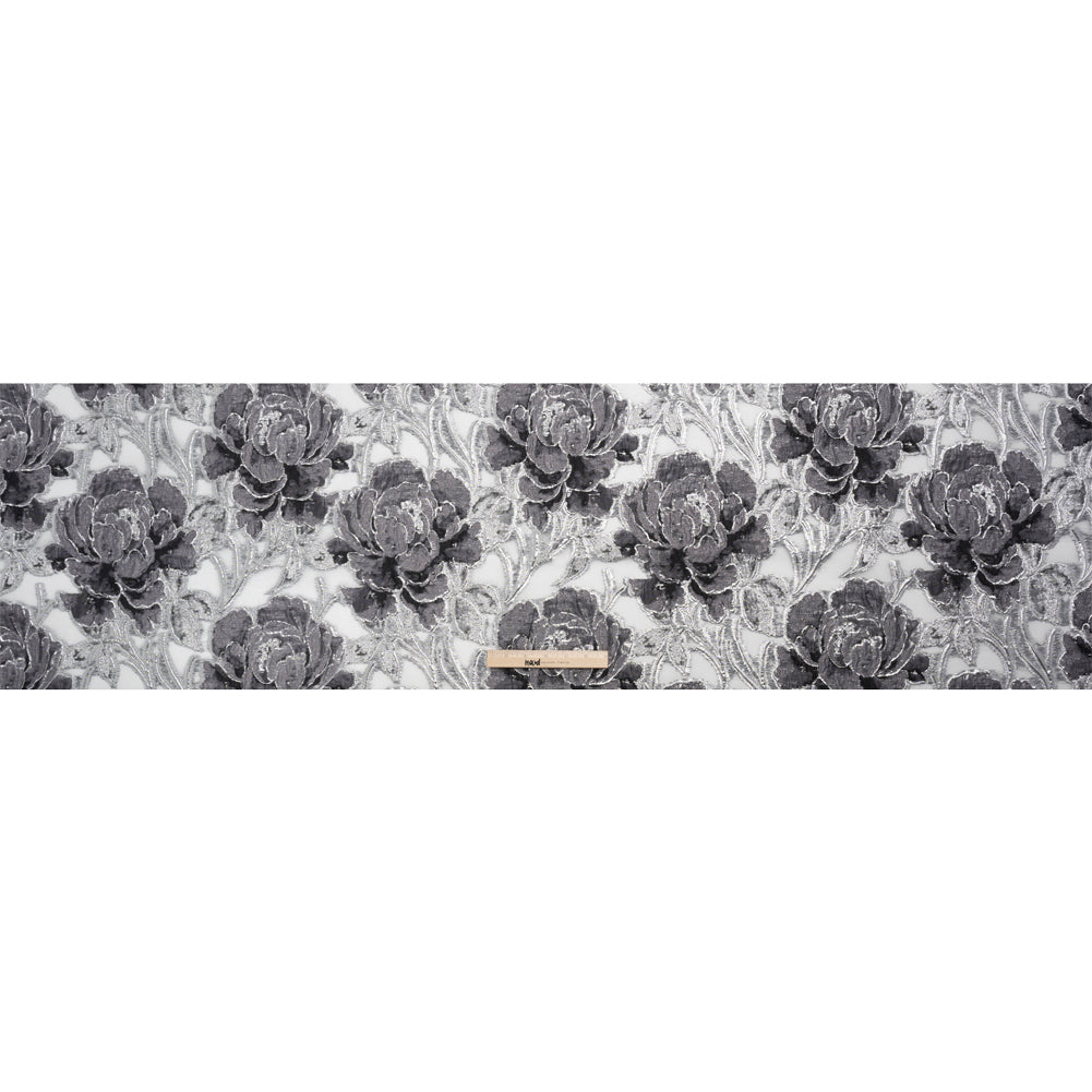 Metallic Silver and Gray Floral Luxury Burnout Brocade
