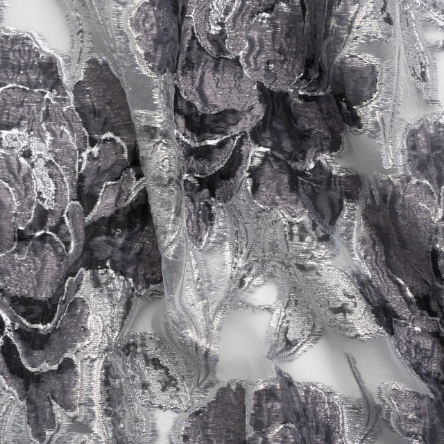 Metallic Silver and Gray Floral Luxury Burnout Brocade
