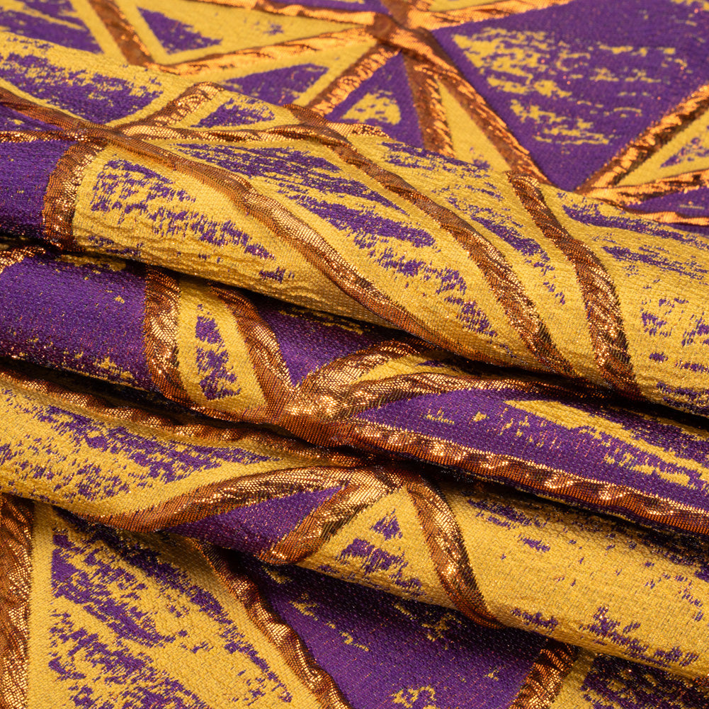 Metallic Copper, Mustard and Purple Geometric Distress Luxury Brocade