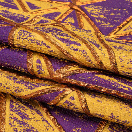 Metallic Copper, Mustard and Purple Geometric Distress Luxury Brocade