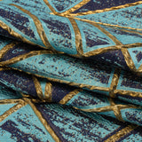 Metallic Gold, Turquoise and Navy Geometric Distress Luxury Brocade
