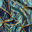 Metallic Gold, Turquoise and Navy Geometric Distress Luxury Brocade