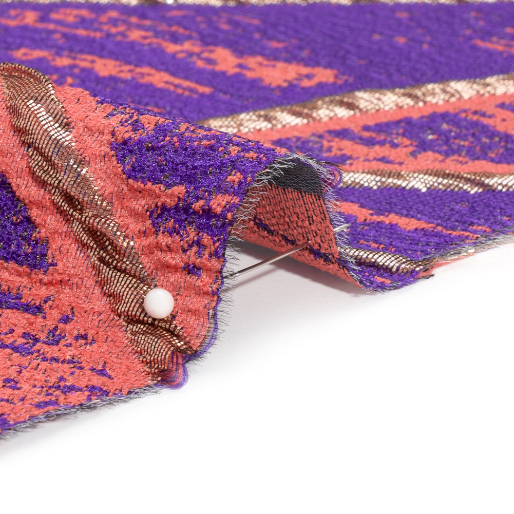 Metallic Gold, Light Red and Purple Geometric Distress Luxury Brocade