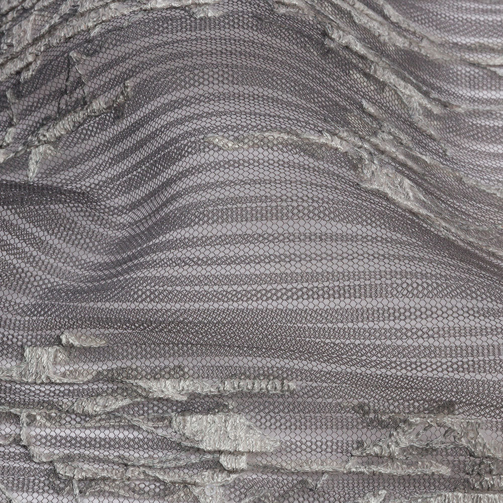 Embroidered Soft Pleated Tulle with Sequins - Charcoal and Blush Ombre Abstract - Sequoia Collection