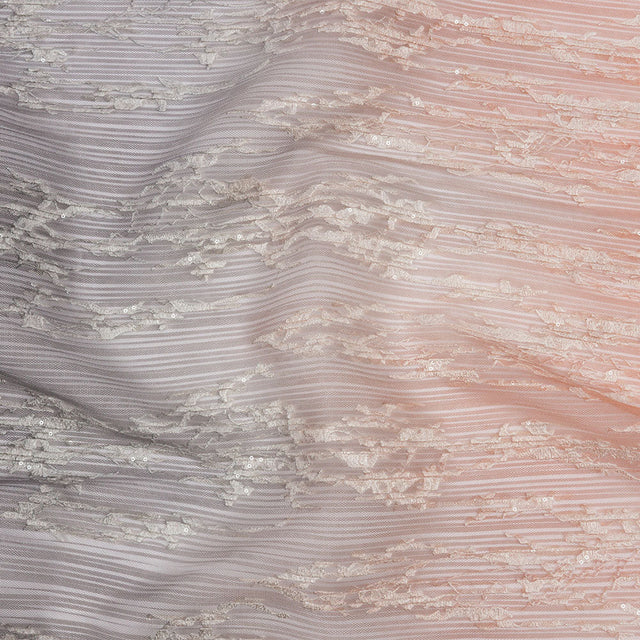 Embroidered Soft Pleated Tulle with Sequins - Charcoal and Blush Ombre Abstract - Sequoia Collection