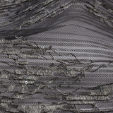 Embroidered Soft Pleated Tulle with Sequins - Black and Taupe Ombre Abstract - Sequoia Collection
