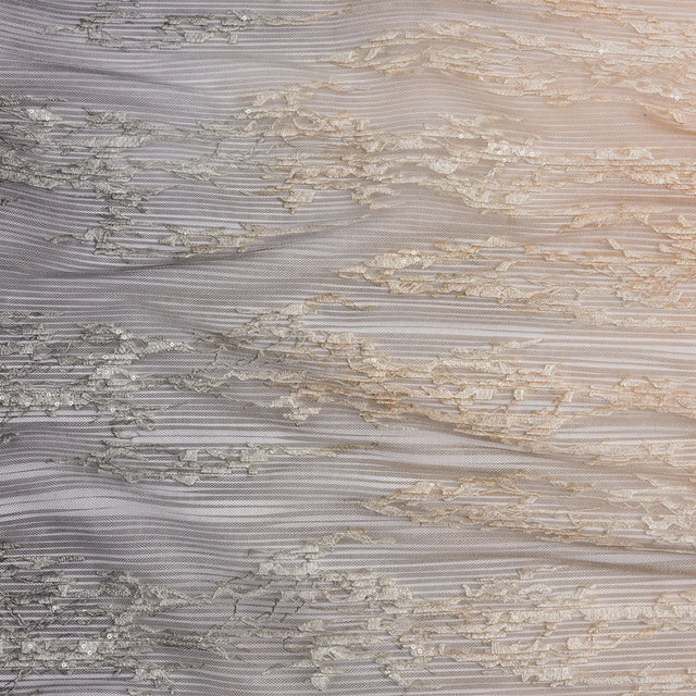 Embroidered Soft Pleated Tulle with Sequins - Black and Taupe Ombre Abstract - Sequoia Collection