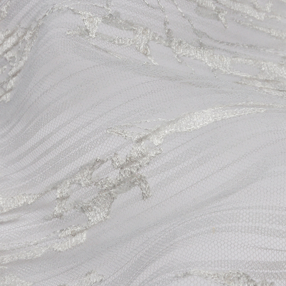 Embroidered Soft Pleated Tulle with Sequins - Black, Gray and White Ombre Abstract - Sequoia Collection