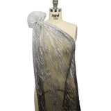 Embroidered Soft Pleated Tulle with Sequins - Black, Gray and White Ombre Abstract - Sequoia Collection