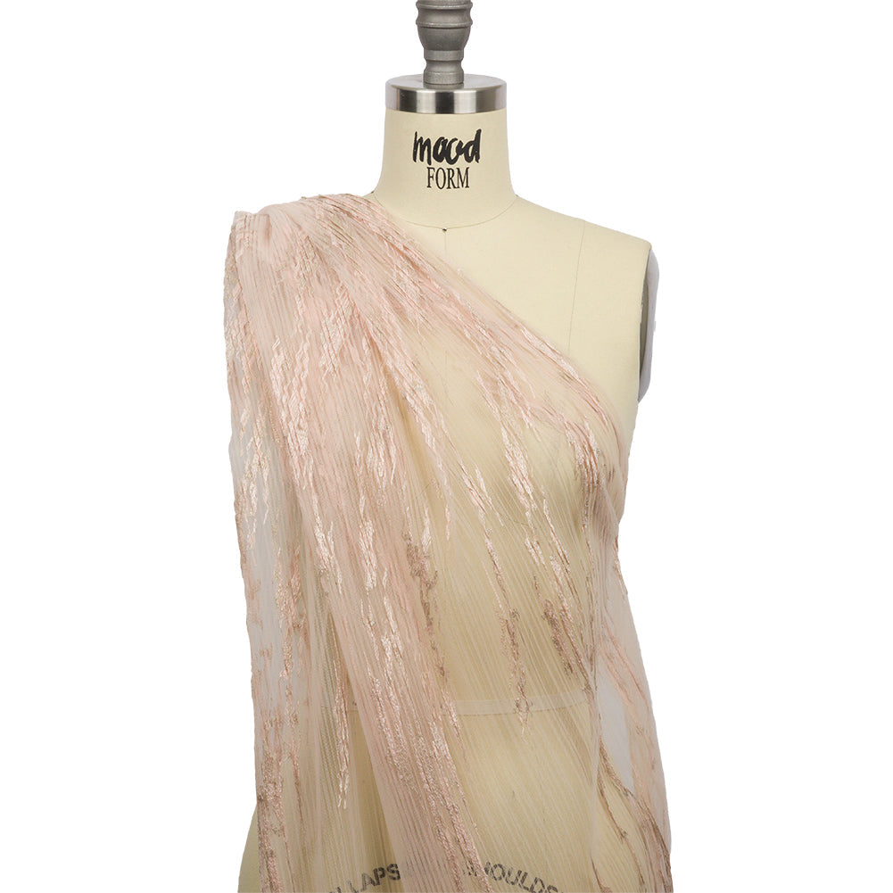 Embroidered Soft Pleated Tulle with Clear Baby Sequins - Blush Abstract - Linden Collection