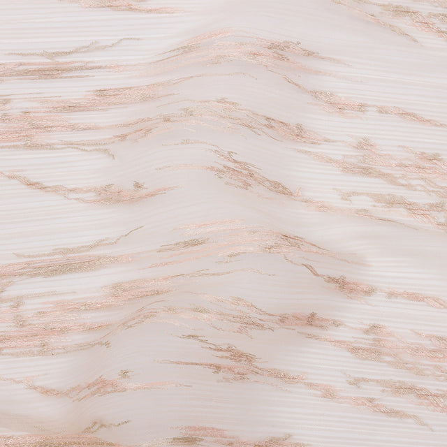 Embroidered Soft Pleated Tulle with Clear Baby Sequins - Blush Abstract - Linden Collection