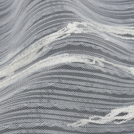 Embroidered Soft Pleated Tulle with Clear Baby Sequins - Off White Abstract - Linden Collection