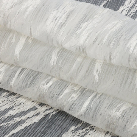 Embroidered Soft Pleated Tulle with Clear Baby Sequins - Off White Abstract - Linden Collection