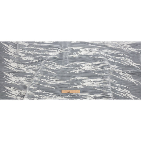 Embroidered Soft Pleated Tulle with Clear Baby Sequins - Off White Abstract - Linden Collection