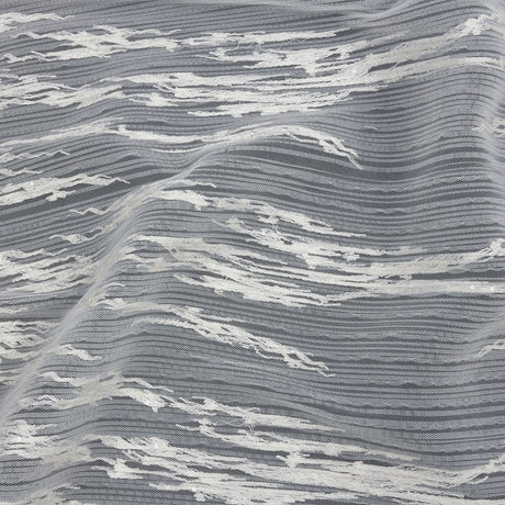 Embroidered Soft Pleated Tulle with Clear Baby Sequins - Off White Abstract - Linden Collection