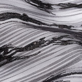 Embroidered Soft Pleated Tulle with Clear Baby Sequins - Black Abstract - Linden Collection