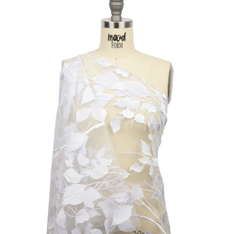 Embroidered Tulle Lace - White Leafy Branches - Magnolia Collection