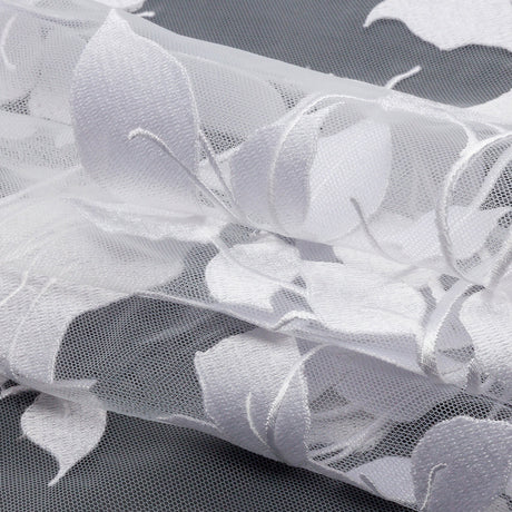 Embroidered Tulle Lace - White Leafy Branches - Magnolia Collection