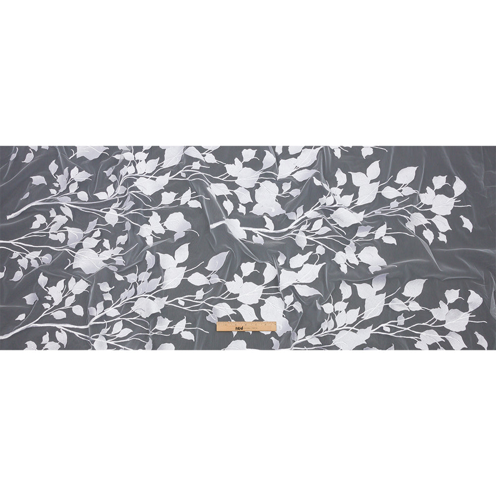 Embroidered Tulle Lace - White Leafy Branches - Magnolia Collection