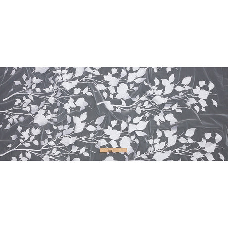 Embroidered Tulle Lace - White Leafy Branches - Magnolia Collection