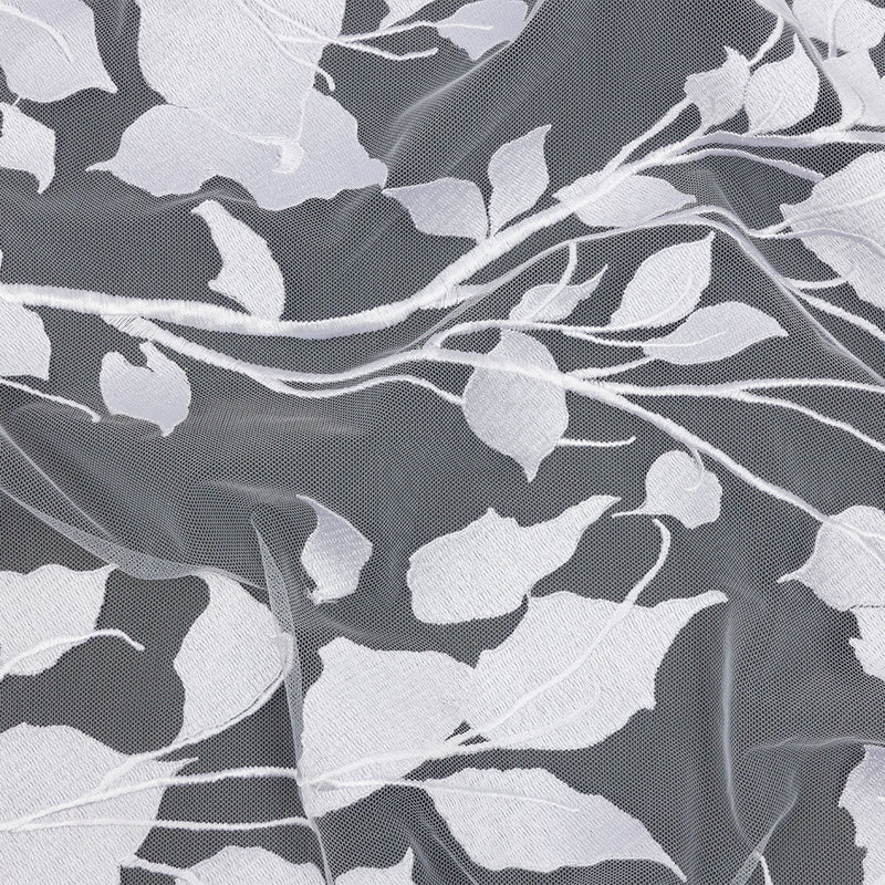 Embroidered Tulle Lace - White Leafy Branches - Magnolia Collection
