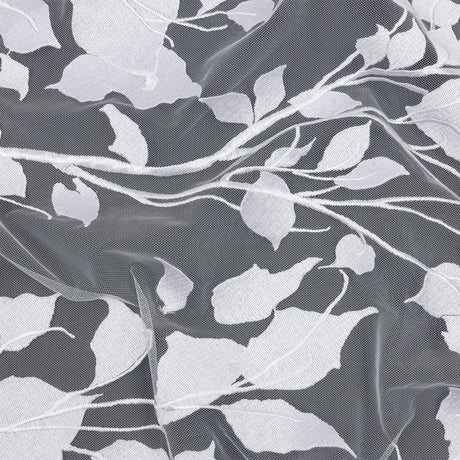 Embroidered Tulle Lace - White Leafy Branches - Magnolia Collection