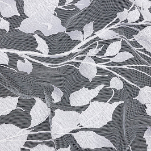 Embroidered Tulle Lace - White Leafy Branches - Magnolia Collection