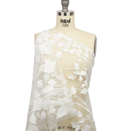 Embroidered Tulle Lace - Off White Leafy Branches - Magnolia Collection