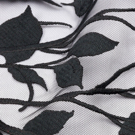 Embroidered Tulle Lace - Black Leafy Branches - Magnolia Collection