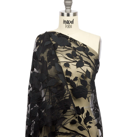 Embroidered Tulle Lace - Black Leafy Branches - Magnolia Collection
