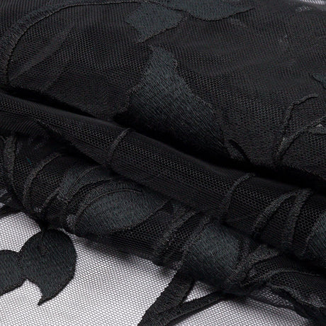 Embroidered Tulle Lace - Black Leafy Branches - Magnolia Collection