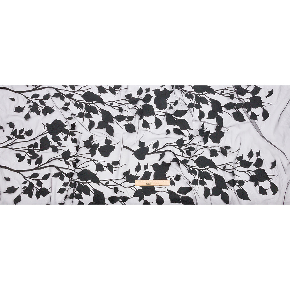 Embroidered Tulle Lace - Black Leafy Branches - Magnolia Collection