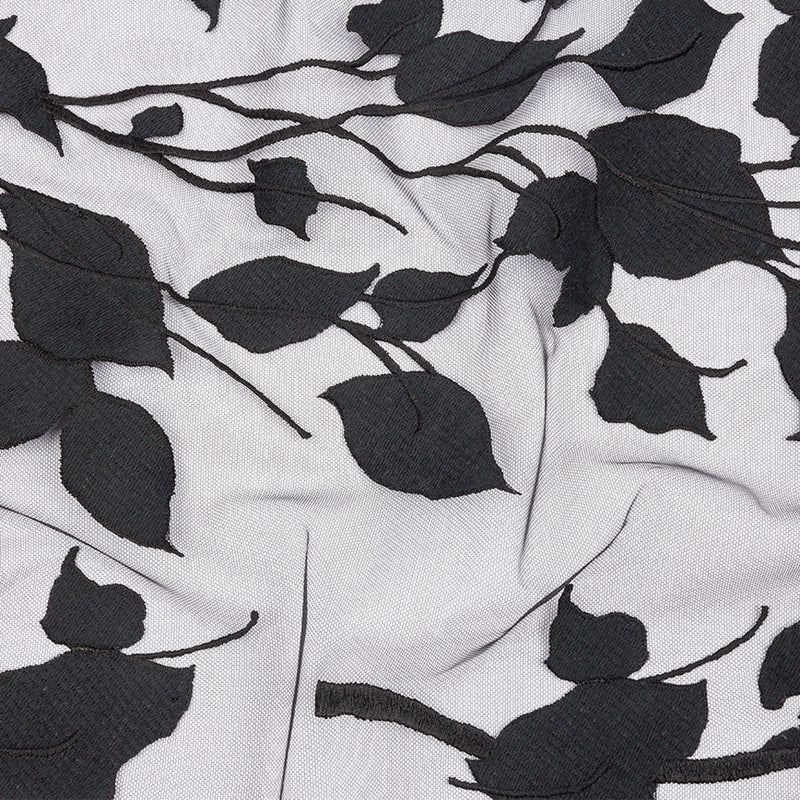 Embroidered Tulle Lace - Black Leafy Branches - Magnolia Collection