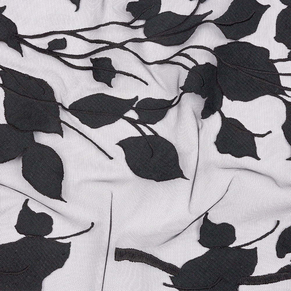 Embroidered Tulle Lace - Black Leafy Branches - Magnolia Collection