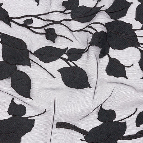 Embroidered Tulle Lace - Black Leafy Branches - Magnolia Collection
