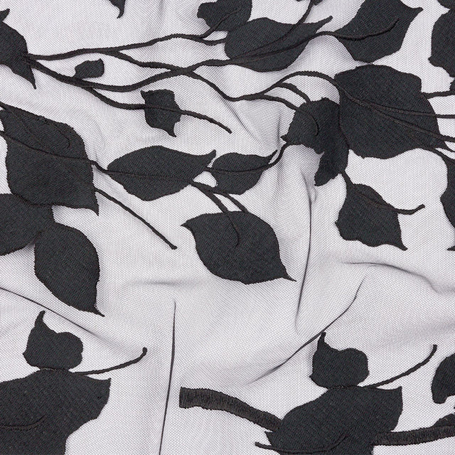 Embroidered Tulle Lace - Black Leafy Branches - Magnolia Collection