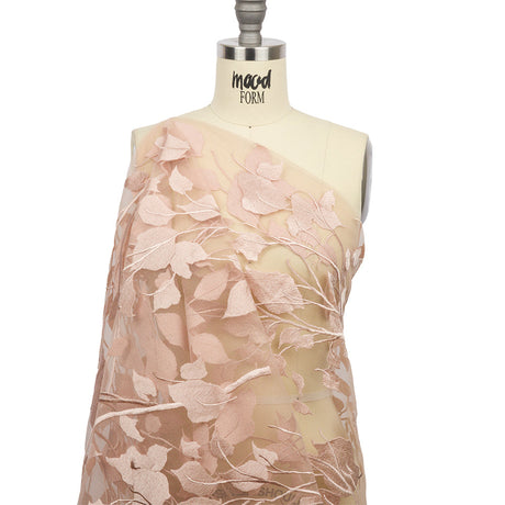 Embroidered Tulle Lace - Nude Leafy Branches - Magnolia Collection