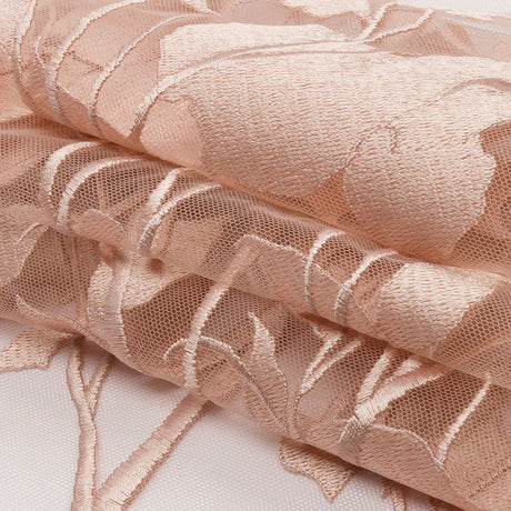 Embroidered Tulle Lace - Nude Leafy Branches - Magnolia Collection