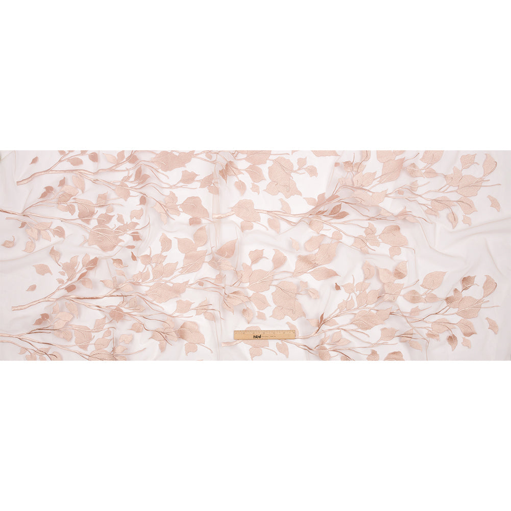 Embroidered Tulle Lace - Nude Leafy Branches - Magnolia Collection