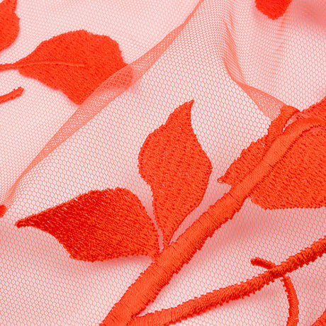 Embroidered Tulle Lace - Orange Leafy Branches - Magnolia Collection