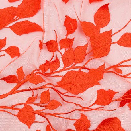 Embroidered Tulle Lace - Orange Leafy Branches - Magnolia Collection