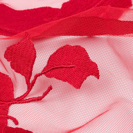 Embroidered Tulle Lace - Red Leafy Branches - Magnolia Collection