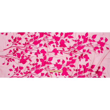 Embroidered Tulle Lace - Fuchsia Leafy Branches - Magnolia Collection